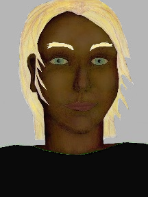 a portrait of a person with chocolate skin, blonde hair, and a black coloured shirt