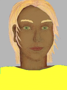 a portrait of a person with caramel skin, blonde hair, and a yellow coloured shirt