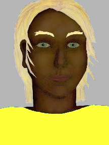a portrait of a person with chocolate skin, blonde hair, and a yellow coloured shirt