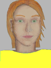 a portrait of a person with cream skin, red hair, and a yellow coloured shirt