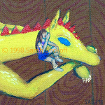 Dragon Ship, a girl whispers in the ear of a giant yellow dragon