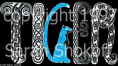 Four different Celtic Knot patterns and a stylized Tiger
