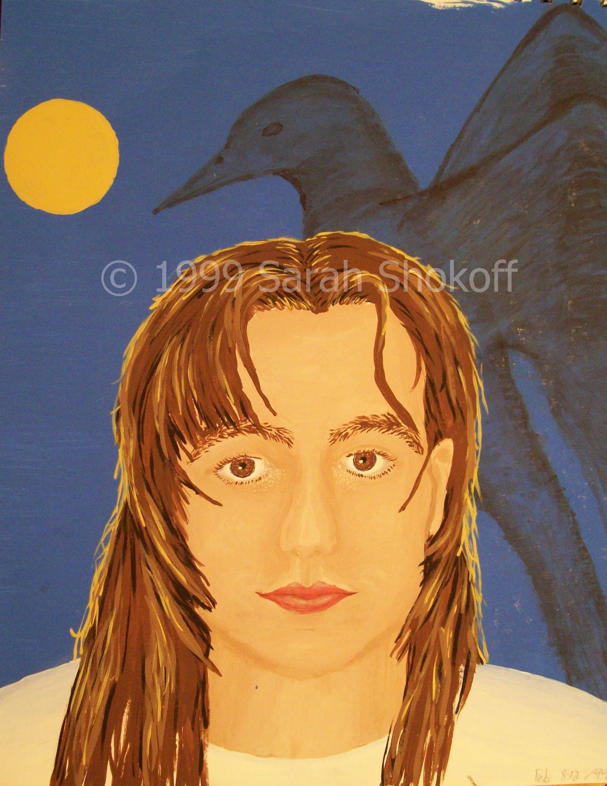 self portrait with night sky and crow